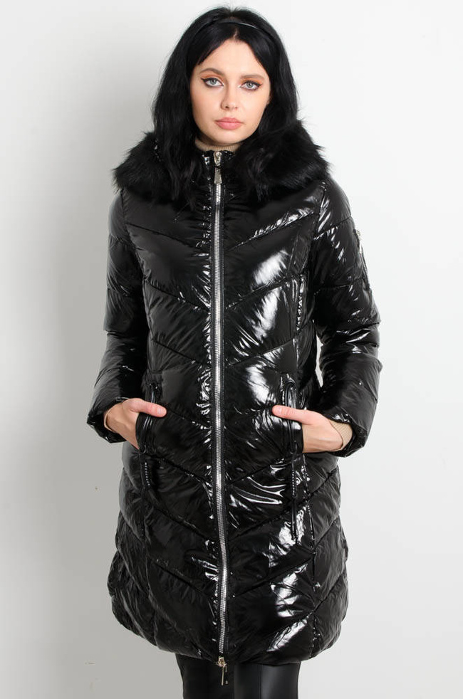 DŁUGA WINYLOWA KURTKA ZIMOWA
