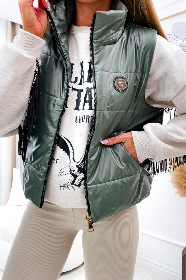 KAMIZELKA PIKOWANA Z NASZYWKĄ- ZIELONA