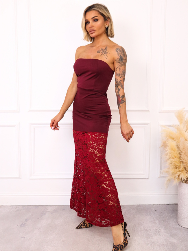 SUKIENKA BEZ RAMIĄCZEK Z KORONKĄ NA DOLE- BORDOWA