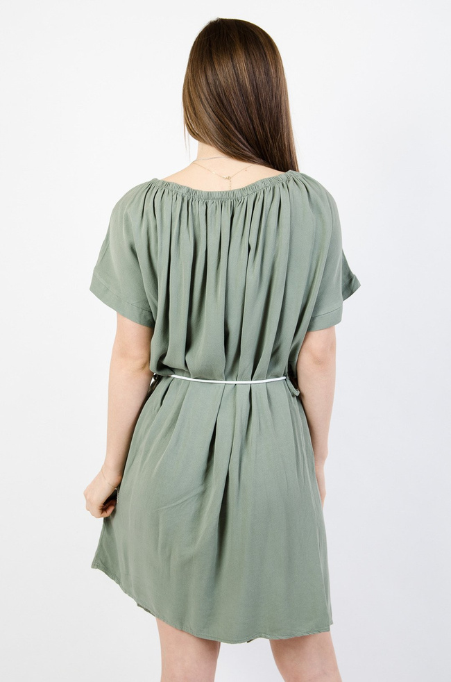 ZIELONA SUKIENKA HISZPANKA NA GUMCE WIĄZANA W PASIE