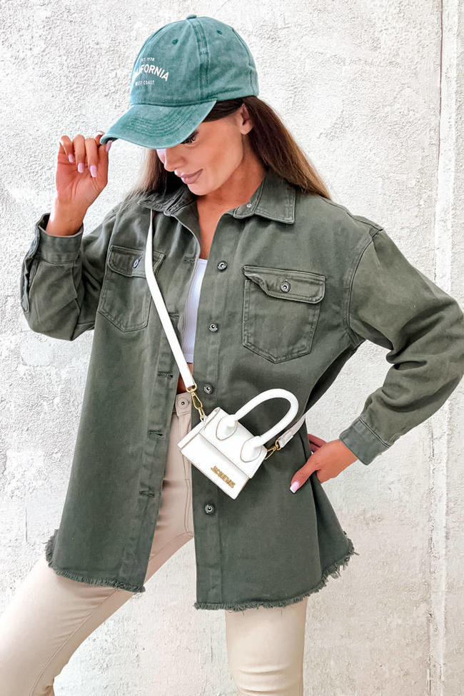 DŁUGA KOSZULA JENASOWA Z GUZIKAMI- ZIELONA