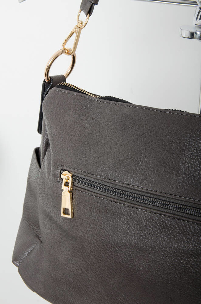 SZARA TOREBKA TYPU SHOPPER Z OZDOBNYMI ZAMKAMI 