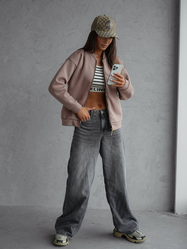 BLUZA BOMBERKA ZAPIANAN NA ZAMEK- BRĄZOWA