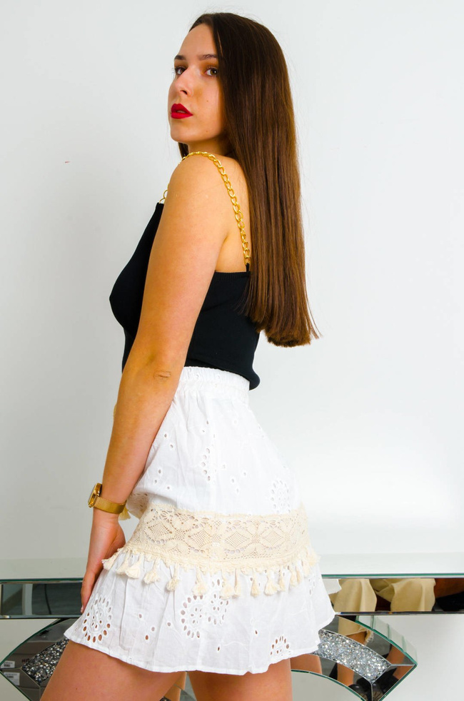 BIAŁA AŻUROWA SPÓDNICA W STYLU BOHO