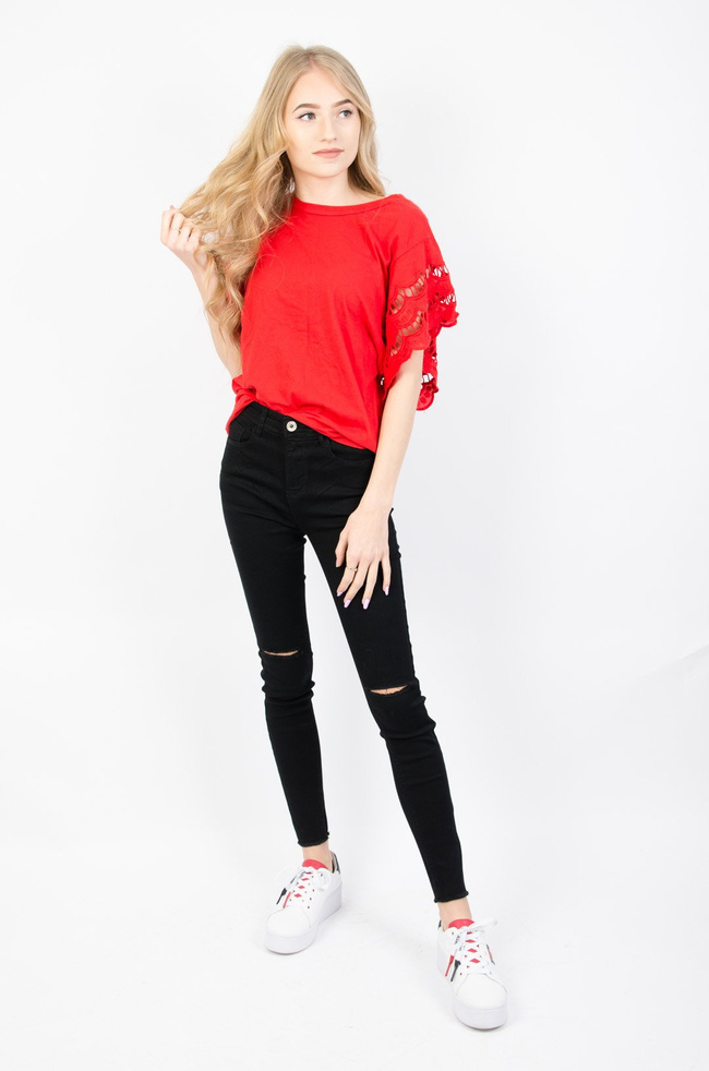 CZARNE SPODNIE SKINNY Z ROZCIĘCIEM NA KOLANACH 