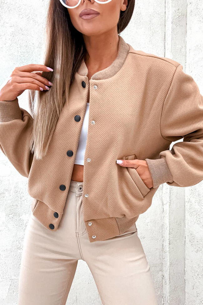 KURTKA OVERSIZE BOMBERKA ZAPINANA NA GUZIKI- BRĄZOWA