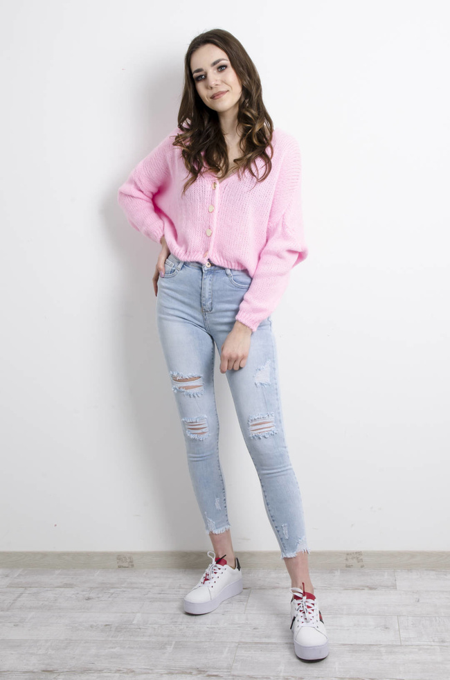 SWETER KARDIGAN ZAPINANY NA GUZIKI- JASNY RÓŻ