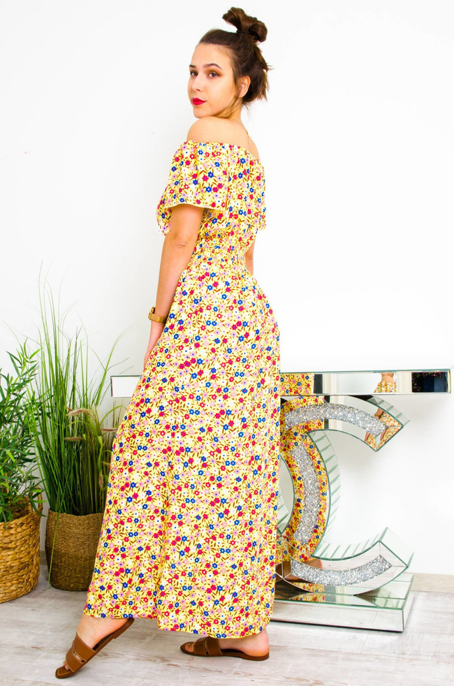 ŻÓŁTA DLUGA SUKIENKA  W KWIATY 