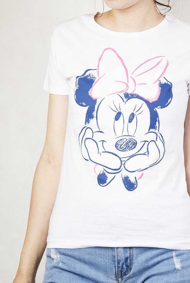 Biała bluzka z niebieskim szkicem Minnie Mouse