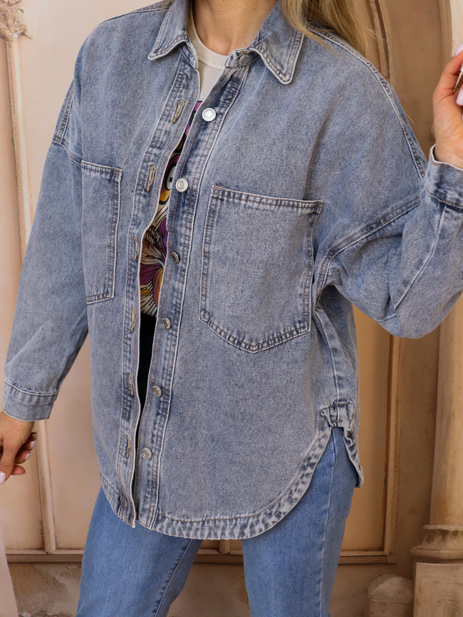 KURTKA KOSZULOWA JEANSOWA- JASNY JEANS