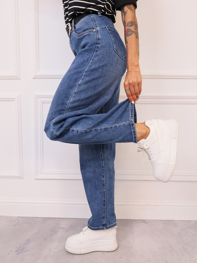 SPODNIE JEANSOWE Z SZEROKIMI NOGAWKAMI+ PASEK