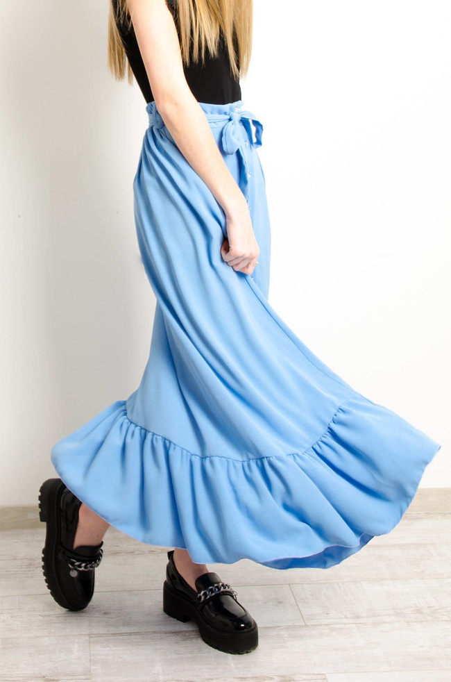 NIEBIESKA MAXI SPÓDNICA Z FALBANĄ NA DOLE