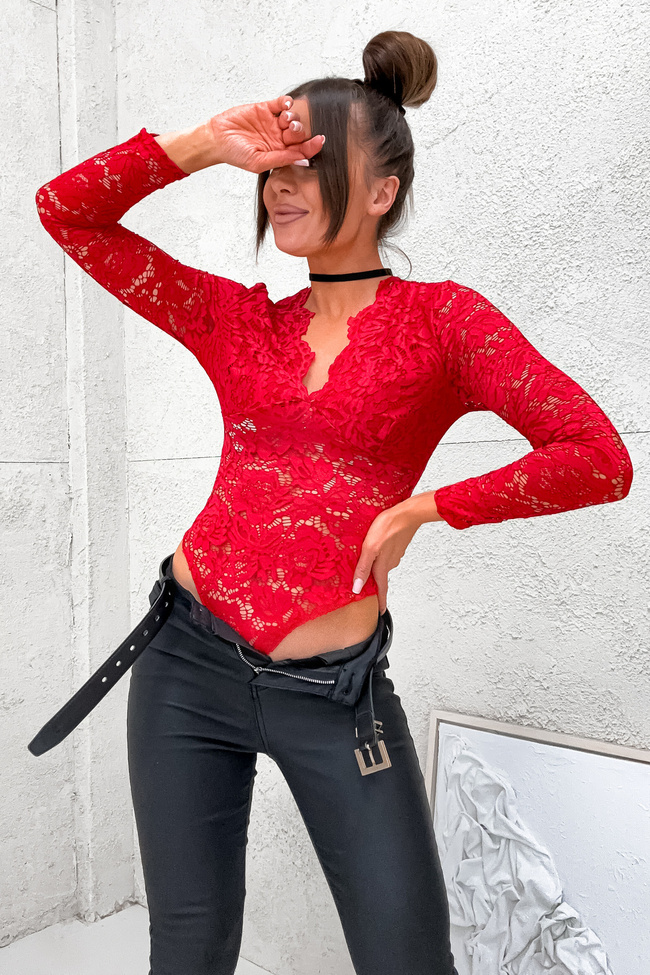 KORONKOWE BODY Z DEKOLTEM- CZERWONE