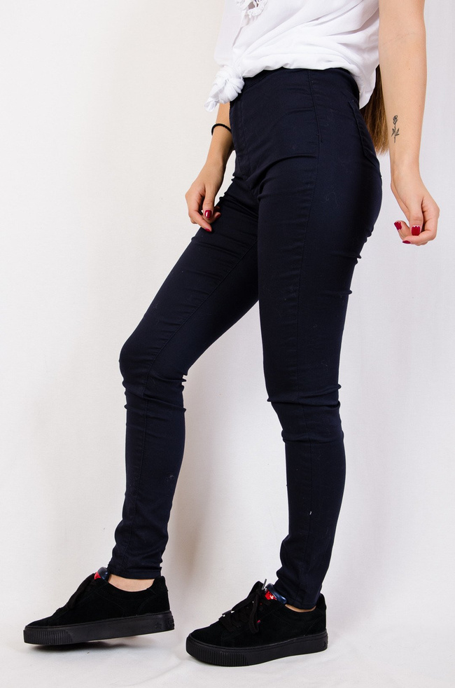 Granatowe spodnie skinny jeans z wysokim stanem