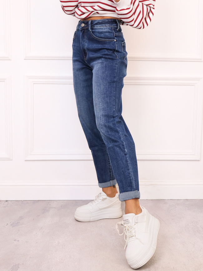 SPODNIE JEANSOWE MOM FIT Z WYSOKIM STANEM - GRANATOWE