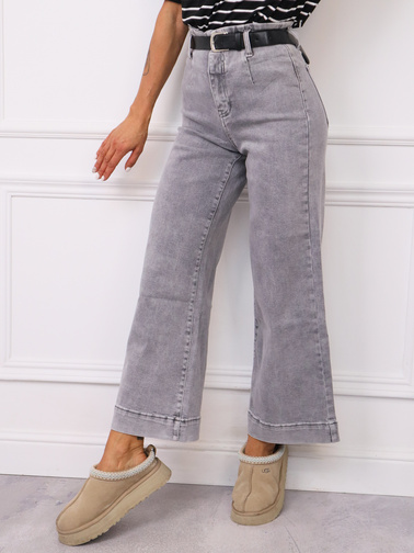 SZARE JEANSOWE SPODNIE Z SZEROKIMI NOGAWKAMI+ PASEK