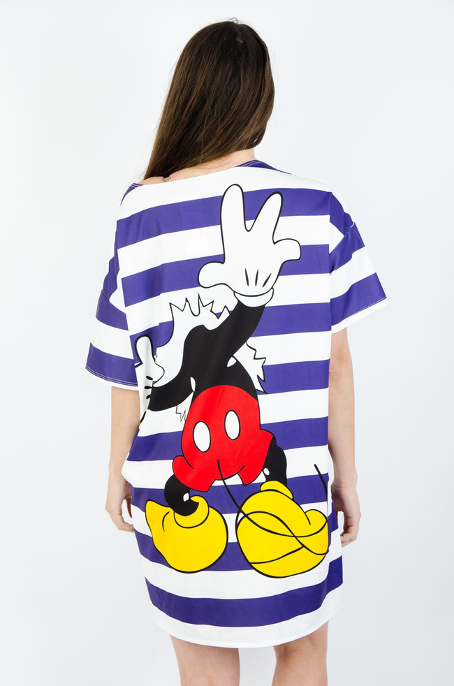 BIAŁA TUNIKA W PASKI Z APLIKACJĄ-FIOLETOWE PASKI