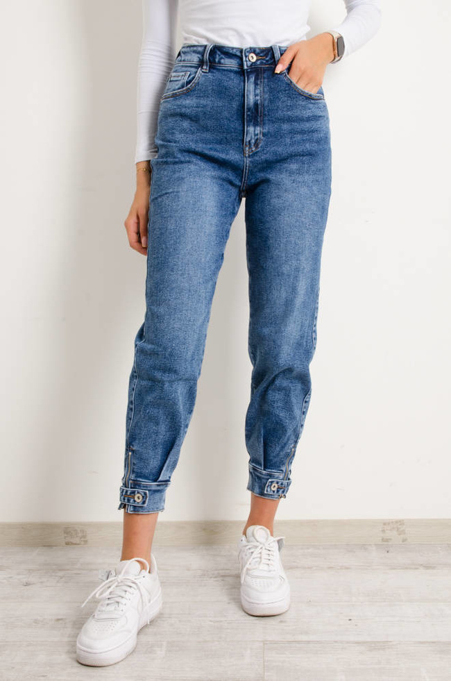 SPODNIE JEANSOWE Z ZAPIĘCIEM NA DOLE NOGAWKI- WYSOKI STAN