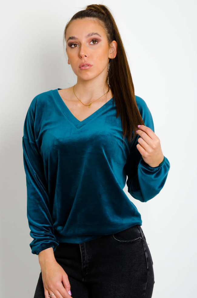 ZIELONA WELUROWA BLUZA W SEREK