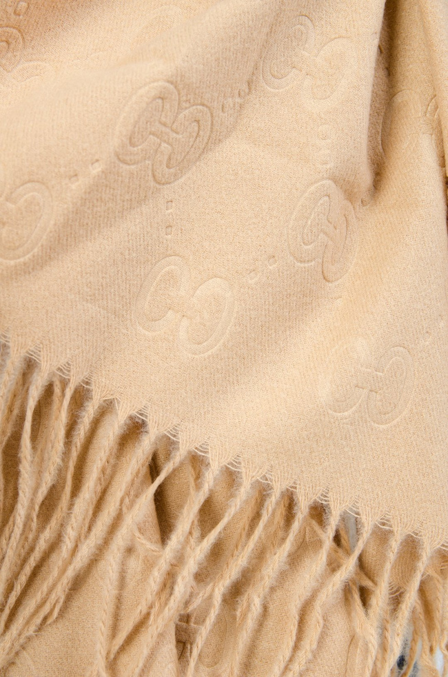 JASNO-BRĄZOWY SZAL WYKOŃCZONY FRĘDZLAMI 