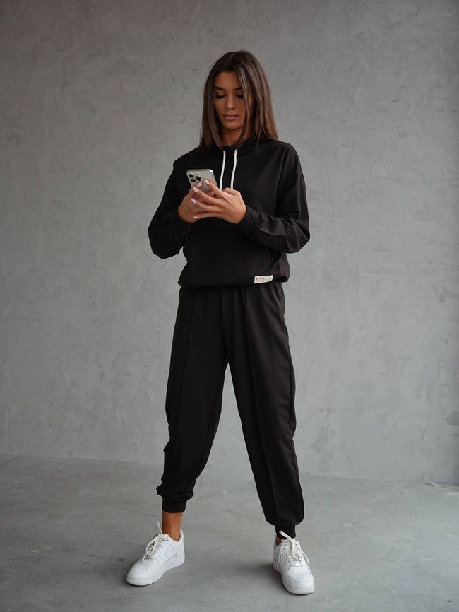 KOMPLET BAWEŁNIANY BLUZA Z SZNURKAMI+SPODNIE- CZARNY