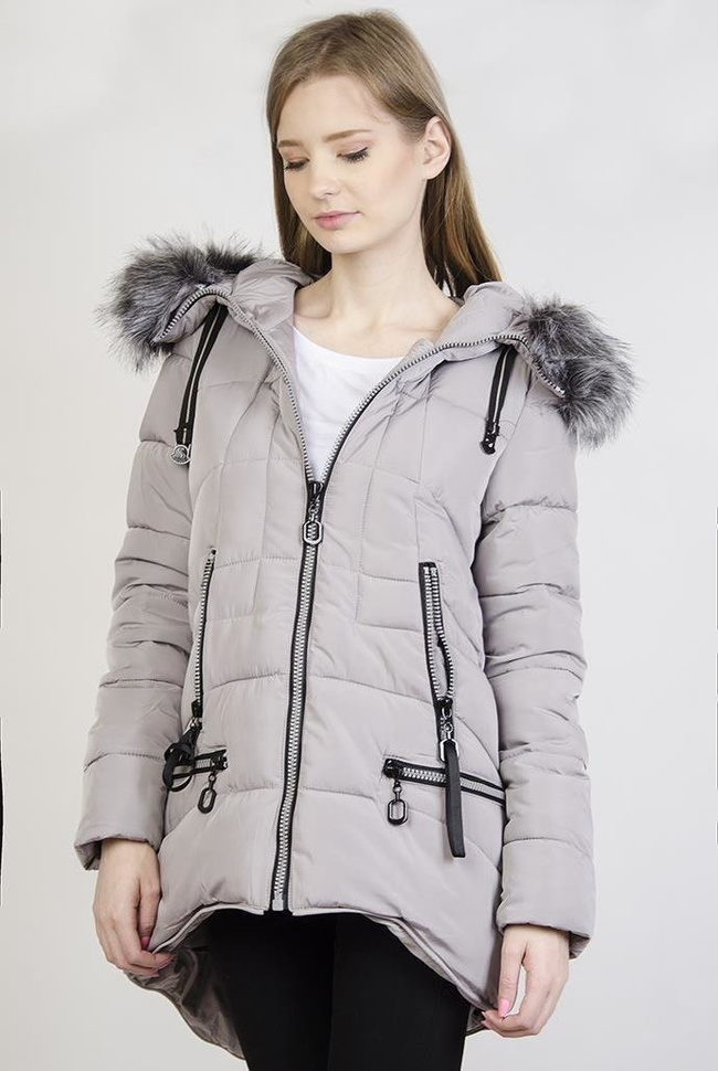 Ocieplana szara asymetryczna kurtka