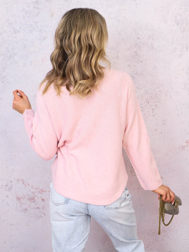 SWETER OVERSIZE Z DEKOLTEM W SEREK- JASNY RÓŻ