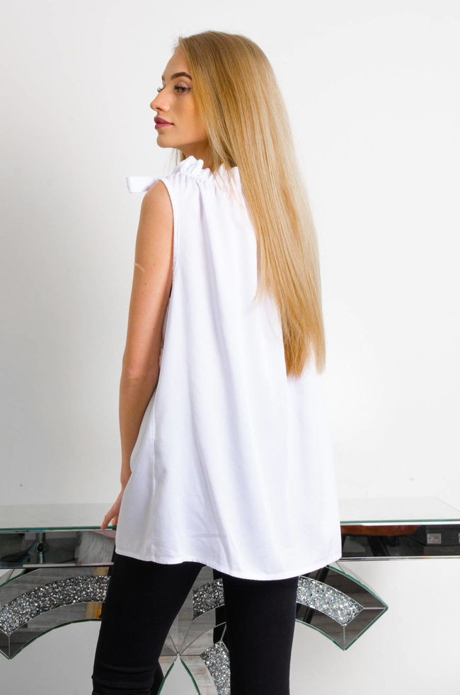 BIAŁA BLUZKA BEZ RĘKAWÓW Z WIĄZANIEM PRZY SZYI