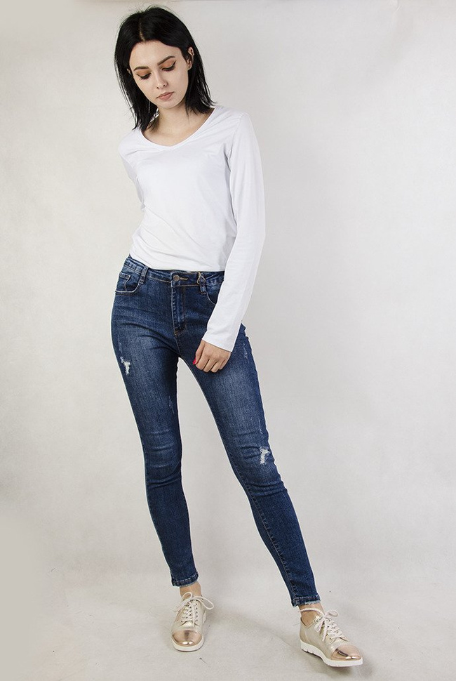 (Rozmiary L-XXXXL) Spodnie jeansowe z przetarciami