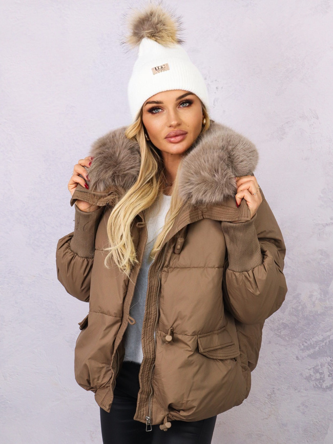 KURTKA OVERSIZE Z FUTERKIEM- BRĄZOWA