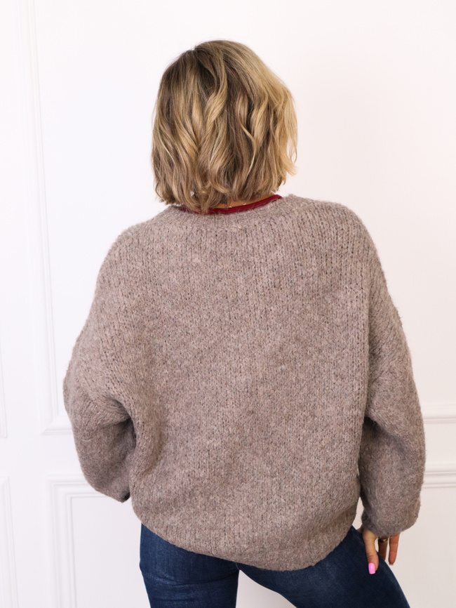 SWETER OVERSIZE Z WARKOCZOWYM SPLOTEM Z PRZODU- FANGO