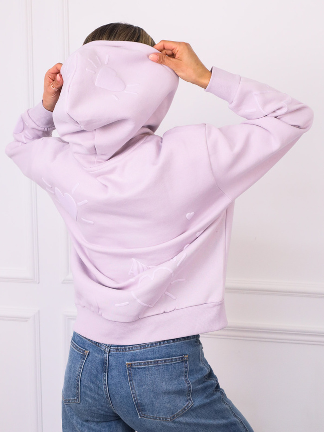 BLUZA OVERSIZE W SERCA Z KAPTUREM- FIOLETOWA