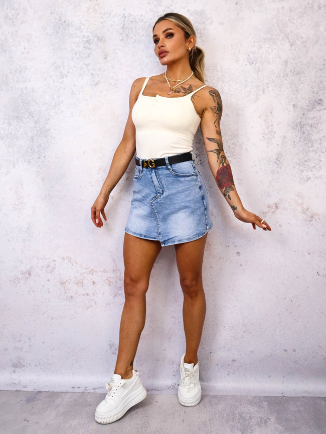 JEANSOWE SPÓDNICO-SPODENKI Z ASYMETRYCZNYM ZAPIĘCIEM+ PASEK