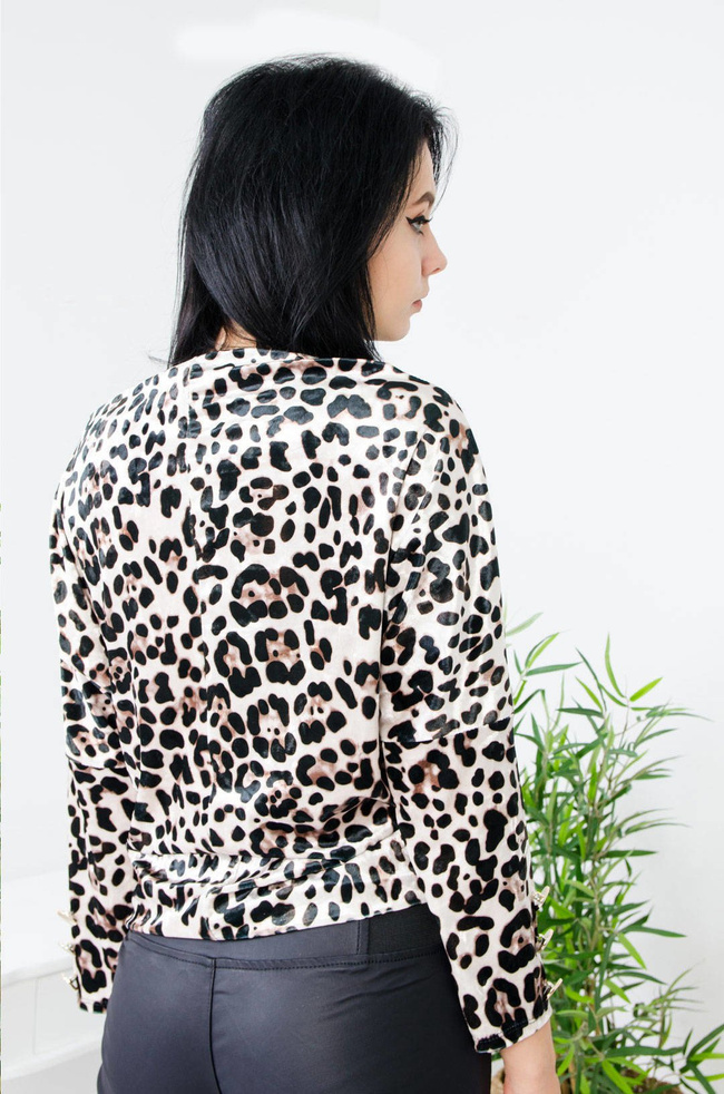 WELUROWA BLUZKA W PANTERKĘ Z LEJĄCYM DEKOLTEM 