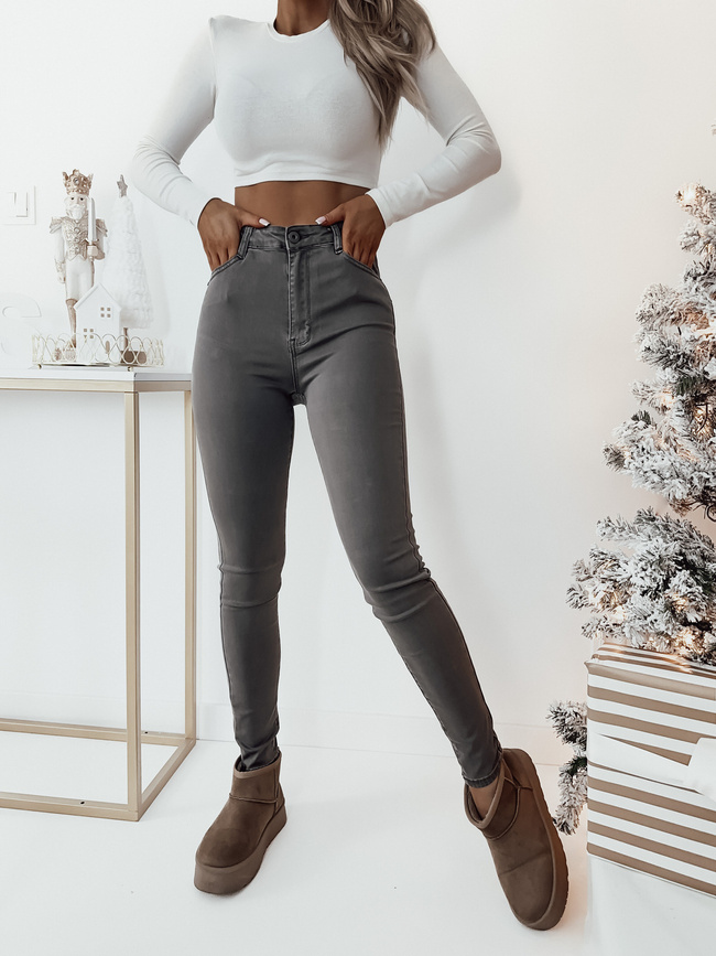 SZARE SPODNIE SKINNY- WYSOKI STAN