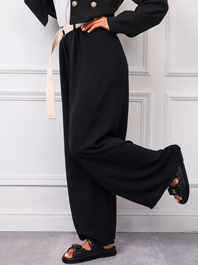 SPODNIE Z SZEROKIMI NOGAWKAMI+ PASEK- CZARNE