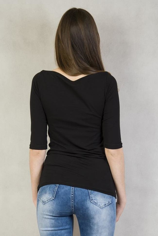 Czarna bluzka z rękawem 3/4 i dekoltem w "łódkę"