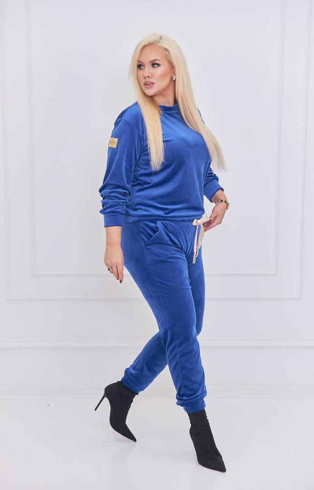 CHABROWY KOMPLET DRESOWY WELUROWY Z OZDOBNĄ NASZYWKĄ- PLUS SIZE