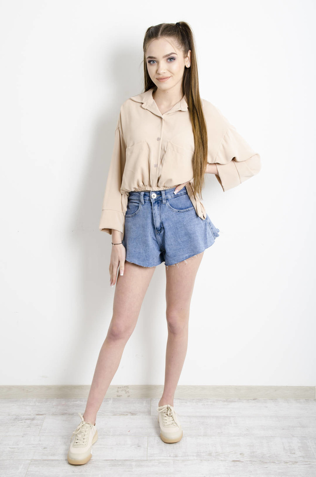 KOSZULA KRÓTKA ZE ŚCIĄGACZEM- BEŻOWA