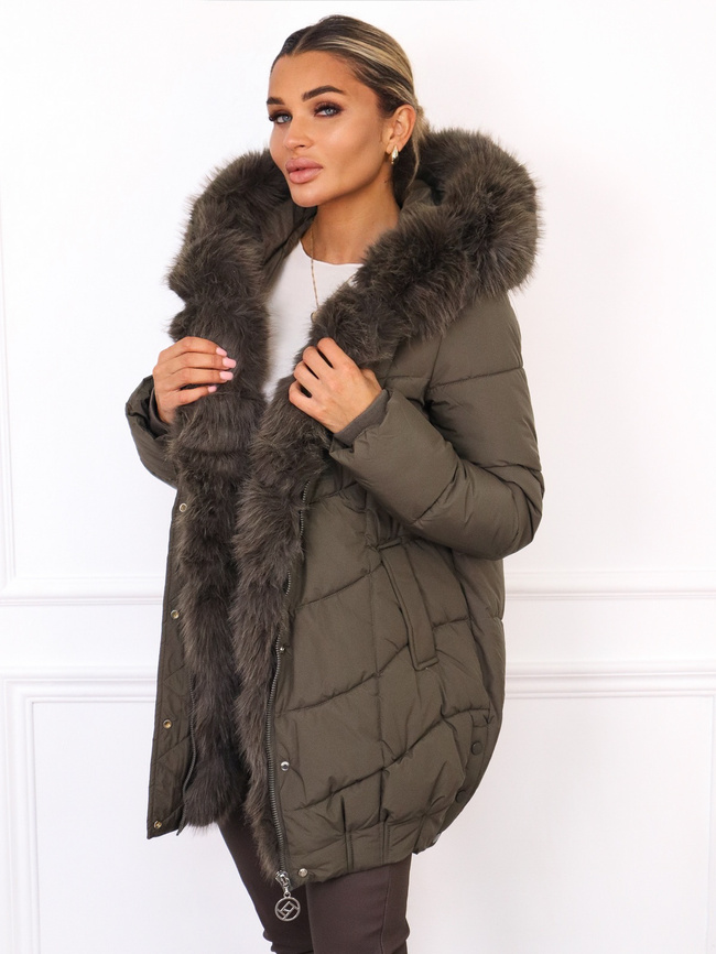 KURTKA PIKOWANA ZAPINANA NA ZAMEK I ZATRZASKI- ZIELONA