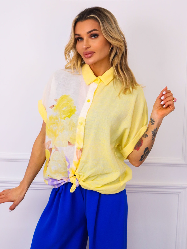 KOSZULA OVERSIZE Z KWIECISTYM NADRUKIEM- ŻÓŁTA