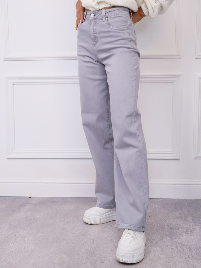 JASNOSZARE SPODNIE JEANSOWE Z SZEROKIMI NOGAWKAMI