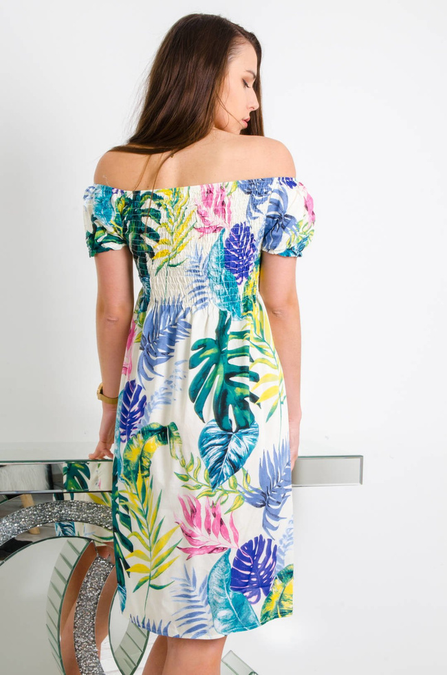 SUKIENKA HISZPANKA Z MOTYWEM KWIATÓW W KOLORZE KREMOWYM 