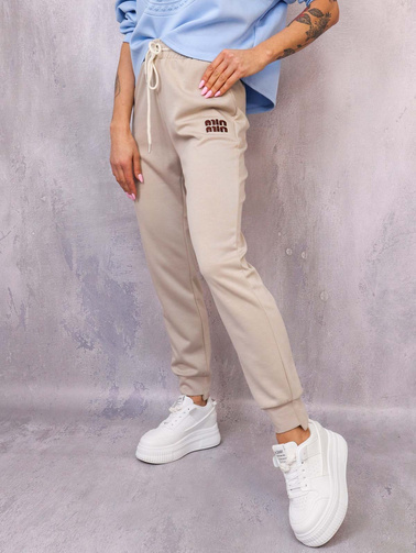 SPODNIE DRESOWE Z HAFTOWANYM NAPISEM MIN MIN- BEŻOWE