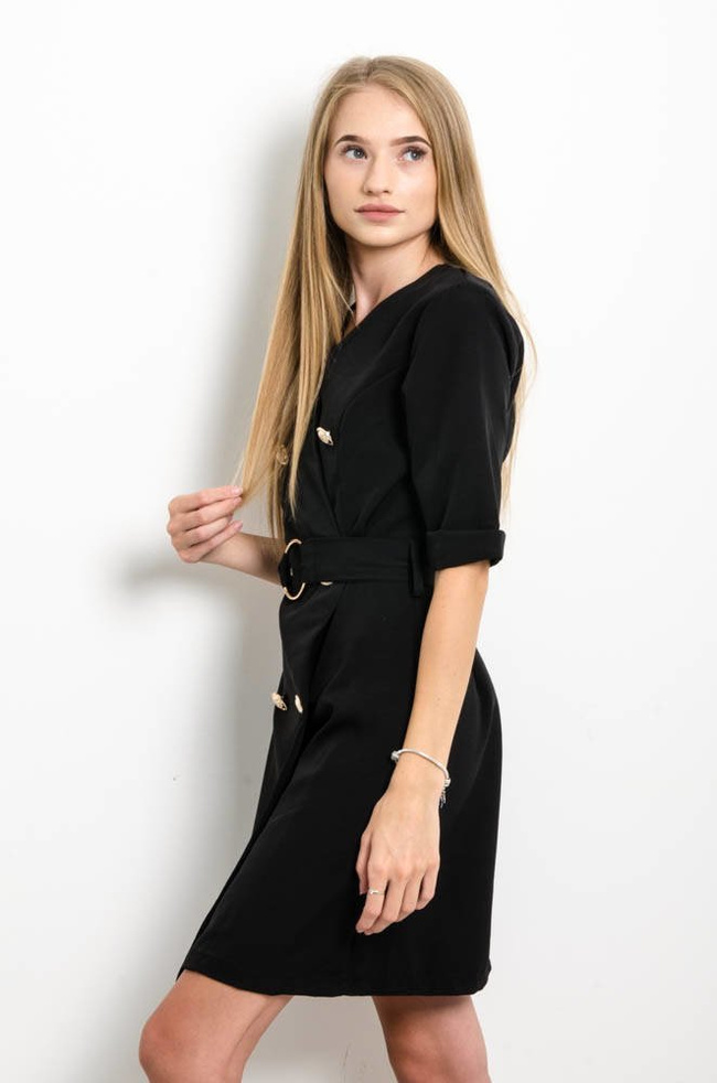 ELEGANCKA GARNITUROWA SUKIENKA Z OZDOBNYMI GUZIAKMI SZMIZJERKA -CZARNA