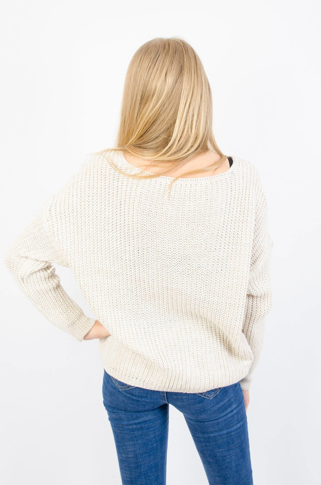 BEŻOWY ASYMETRYCZNY SWETER W SZPIC