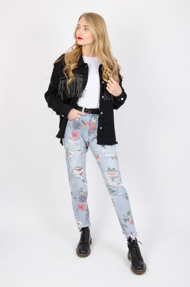 CZARNA KURTKA JEANSOWA Z FRĘDZLAMI (S-L)