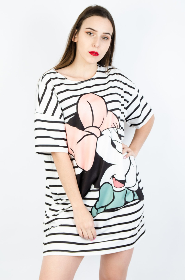 BIAŁA TUNIKA W PASKI Z APLIKACJĄ