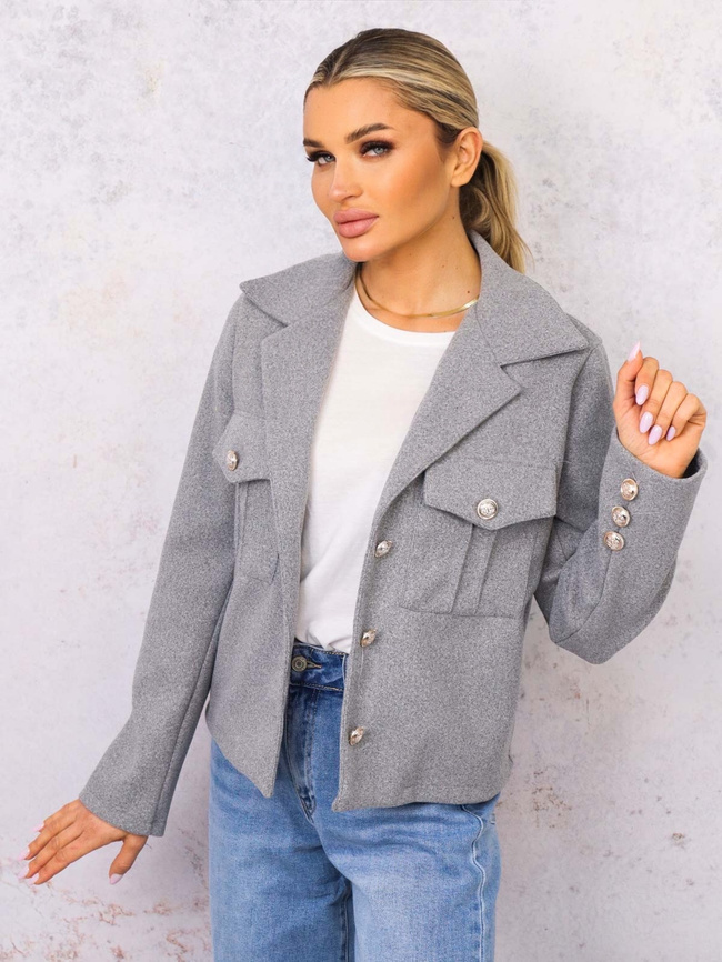 KURTKA Z KOŁNIERZYKIEM ZAPINANA NA GUZIKI- SZARA