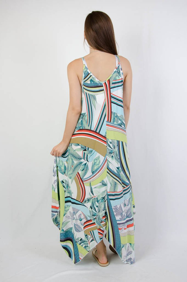 ASYMETRYCZNA SUKIENKA NA CIENKICH RAMIĄCZKACH